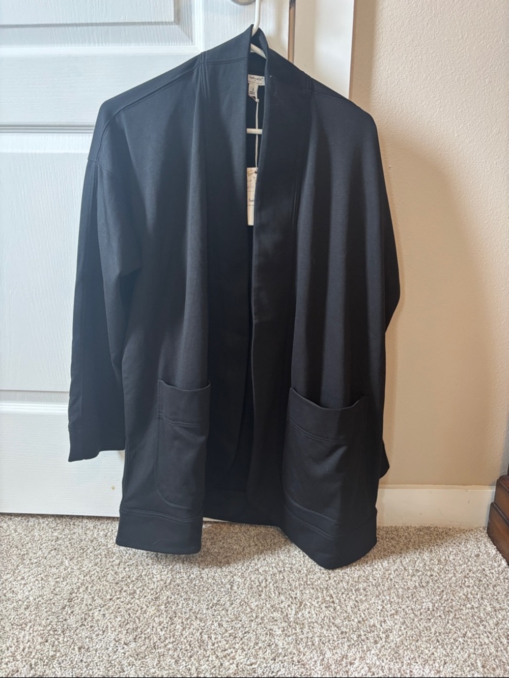Splendid Black Open Cardigan with Patch Pockets